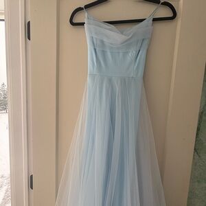 Elegant Light Blue Strapless Prom Dress